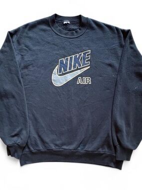 90s Nike Air Center Swoosh Big Logo Crewneck Vintage Made in USA 22x26 Large